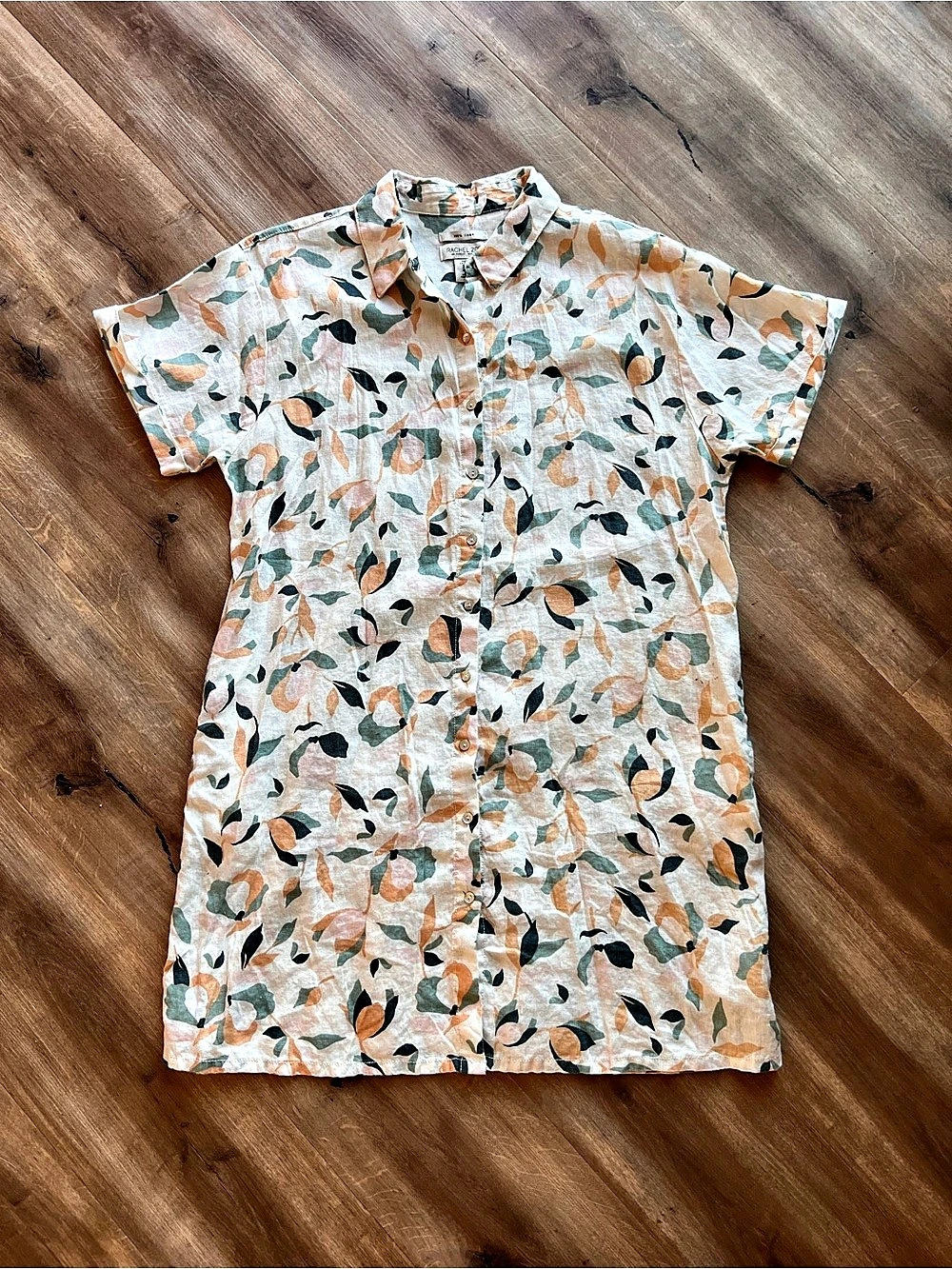 Rachel Zoe Size XL 100% Linen Floral Button-Front Shirt Dress
